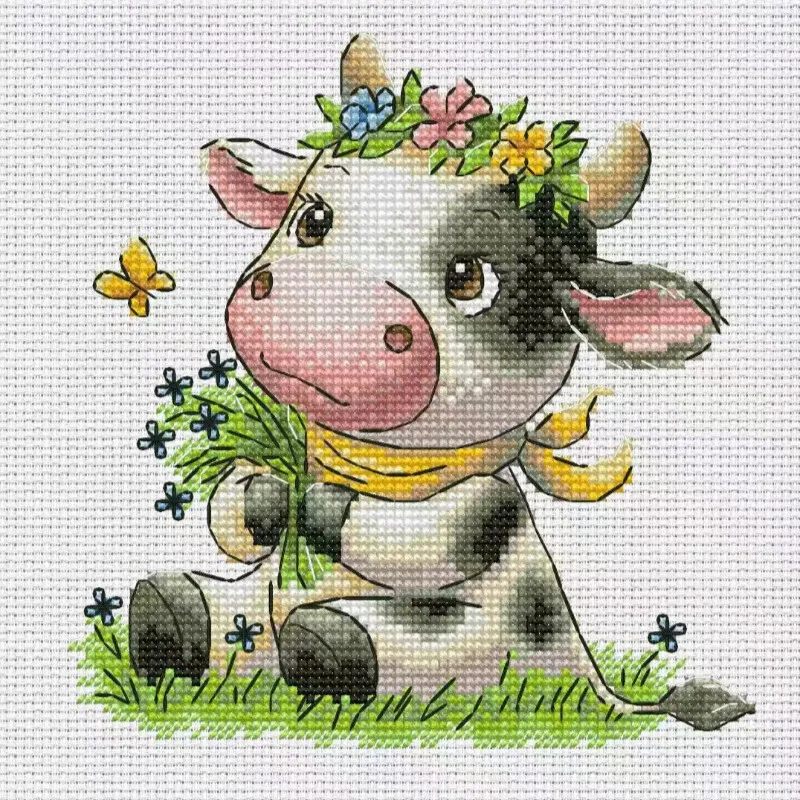 Cross Stitch Stamped Kits Beginners - [CC2949-Malattina Mucca] | Kit per ricamo