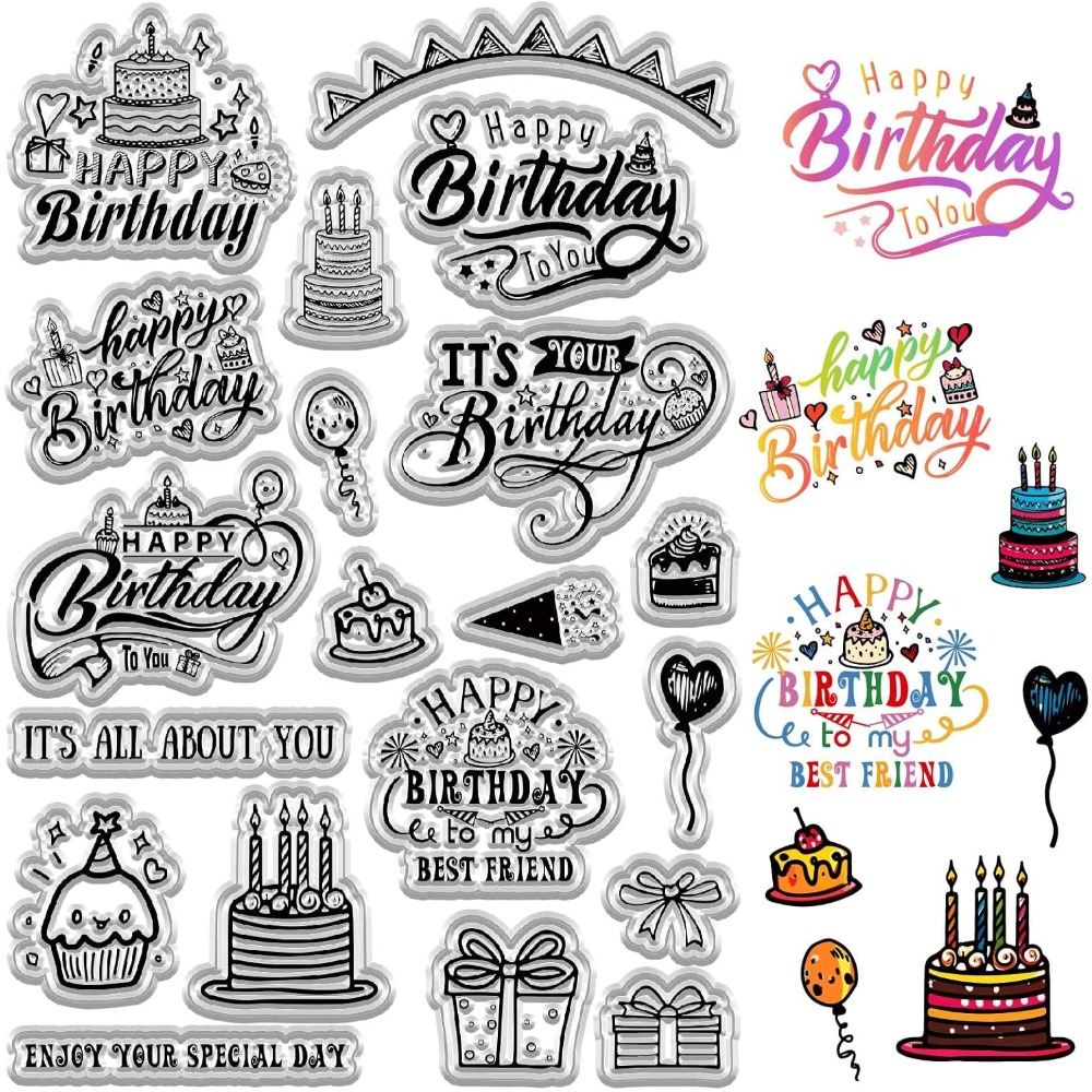 Clear Silicone Stamps For Card Making - Timbri trasparenti di buon compleanno per