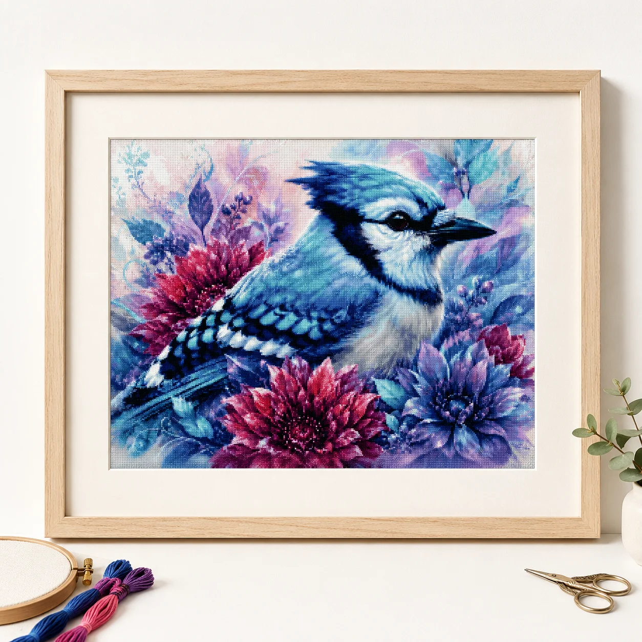 Cross Stitch Stamped Kits Beginners - [ZZ8680-Gazza Blu] | Kit per principianti